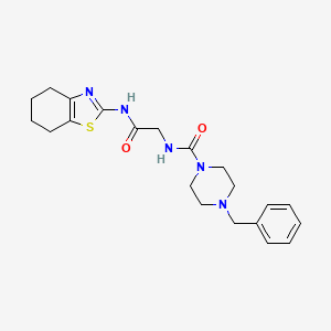 molecular formula C21H27N5O2S B12159218 4-benzyl-N-{2-oxo-2-[(2Z)-4,5,6,7-tetrahydro-1,3-benzothiazol-2(3H)-ylideneamino]ethyl}piperazine-1-carboxamide 