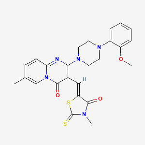 molecular formula C25H25N5O3S2 B12159231 2-[4-(2-methoxyphenyl)piperazin-1-yl]-7-methyl-3-[(Z)-(3-methyl-4-oxo-2-thioxo-1,3-thiazolidin-5-ylidene)methyl]-4H-pyrido[1,2-a]pyrimidin-4-one 