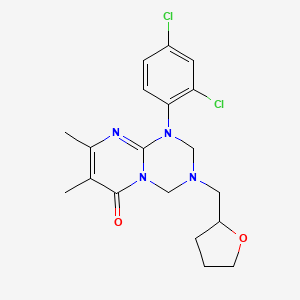 molecular formula C19H22Cl2N4O2 B12159239 1-(2,4-dichlorophenyl)-7,8-dimethyl-3-(tetrahydrofuran-2-ylmethyl)-1,2,3,4-tetrahydro-6H-pyrimido[1,2-a][1,3,5]triazin-6-one 