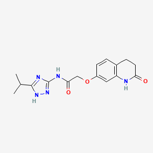 molecular formula C16H19N5O3 B12159281 2-[(2-hydroxy-3,4-dihydroquinolin-7-yl)oxy]-N-[5-(propan-2-yl)-1H-1,2,4-triazol-3-yl]acetamide 