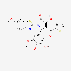 (4E)-4-[hydroxy(thiophen-2-yl)methylidene]-1-(6-methoxy-1,3-benzothiazol-2-yl)-5-(3,4,5-trimethoxyphenyl)pyrrolidine-2,3-dione