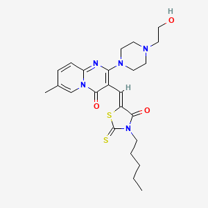 molecular formula C24H31N5O3S2 B12159351 2-[4-(2-hydroxyethyl)piperazin-1-yl]-7-methyl-3-[(Z)-(4-oxo-3-pentyl-2-thioxo-1,3-thiazolidin-5-ylidene)methyl]-4H-pyrido[1,2-a]pyrimidin-4-one 