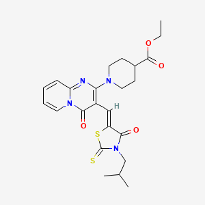 molecular formula C24H28N4O4S2 B12159509 ethyl 1-(3-{(Z)-[3-(2-methylpropyl)-4-oxo-2-thioxo-1,3-thiazolidin-5-ylidene]methyl}-4-oxo-4H-pyrido[1,2-a]pyrimidin-2-yl)piperidine-4-carboxylate 