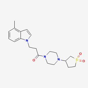 molecular formula C20H27N3O3S B12159533 1-(4-(1,1-dioxidotetrahydrothiophen-3-yl)piperazin-1-yl)-3-(4-methyl-1H-indol-1-yl)propan-1-one 