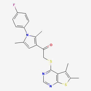 molecular formula C22H20FN3OS2 B12159593 2-[(5,6-dimethylthieno[2,3-d]pyrimidin-4-yl)sulfanyl]-1-[1-(4-fluorophenyl)-2,5-dimethyl-1H-pyrrol-3-yl]ethanone 