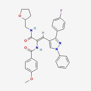 molecular formula C31H29FN4O4 B12159627 N-{(1Z)-1-[3-(4-fluorophenyl)-1-phenyl-1H-pyrazol-4-yl]-3-oxo-3-[(tetrahydrofuran-2-ylmethyl)amino]prop-1-en-2-yl}-4-methoxybenzamide 