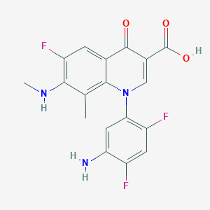 molecular formula C18H14F3N3O3 B1215984 1-(5-Amino-2,4-difluorophenyl)-6-fluoro-8-methyl-7-methylamino-4-oxo-1,4-dihydroquinoline-3-carboxylic acid 