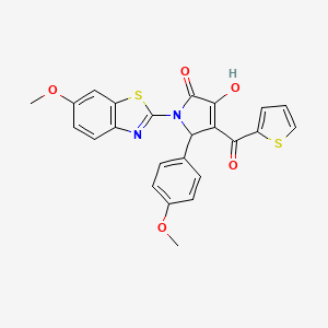 molecular formula C24H18N2O5S2 B12159937 (4E)-4-[hydroxy(thiophen-2-yl)methylidene]-1-(6-methoxy-1,3-benzothiazol-2-yl)-5-(4-methoxyphenyl)pyrrolidine-2,3-dione 