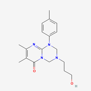 molecular formula C18H24N4O2 B12159968 3-(3-hydroxypropyl)-7,8-dimethyl-1-(4-methylphenyl)-1,2,3,4-tetrahydro-6H-pyrimido[1,2-a][1,3,5]triazin-6-one 