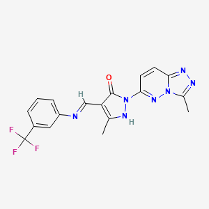 molecular formula C18H14F3N7O B12159999 (4E)-5-methyl-2-(3-methyl[1,2,4]triazolo[4,3-b]pyridazin-6-yl)-4-({[3-(trifluoromethyl)phenyl]amino}methylidene)-2,4-dihydro-3H-pyrazol-3-one 