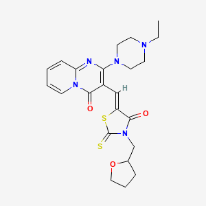 molecular formula C23H27N5O3S2 B12160138 2-(4-ethylpiperazin-1-yl)-3-{(Z)-[4-oxo-3-(tetrahydrofuran-2-ylmethyl)-2-thioxo-1,3-thiazolidin-5-ylidene]methyl}-4H-pyrido[1,2-a]pyrimidin-4-one 