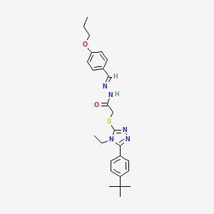 molecular formula C26H33N5O2S B12160203 2-{[5-(4-tert-butylphenyl)-4-ethyl-4H-1,2,4-triazol-3-yl]sulfanyl}-N'-[(E)-(4-propoxyphenyl)methylidene]acetohydrazide 