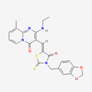 3-{(Z)-[3-(1,3-benzodioxol-5-ylmethyl)-4-oxo-2-thioxo-1,3-thiazolidin-5-ylidene]methyl}-2-(ethylamino)-9-methyl-4H-pyrido[1,2-a]pyrimidin-4-one