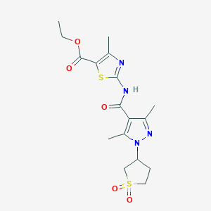 molecular formula C17H22N4O5S2 B12160336 ethyl 2-({[1-(1,1-dioxidotetrahydrothiophen-3-yl)-3,5-dimethyl-1H-pyrazol-4-yl]carbonyl}amino)-4-methyl-1,3-thiazole-5-carboxylate 