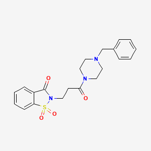 molecular formula C21H23N3O4S B12160526 2-[3-(4-benzylpiperazin-1-yl)-3-oxopropyl]-1,2-benzothiazol-3(2H)-one 1,1-dioxide 