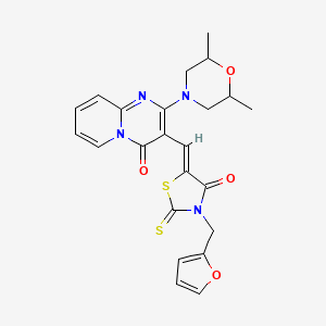 molecular formula C23H22N4O4S2 B12160528 2-(2,6-dimethylmorpholin-4-yl)-3-{(Z)-[3-(furan-2-ylmethyl)-4-oxo-2-thioxo-1,3-thiazolidin-5-ylidene]methyl}-4H-pyrido[1,2-a]pyrimidin-4-one 