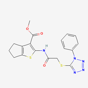 molecular formula C18H17N5O3S2 B12160582 methyl 2-({[(1-phenyl-1H-tetrazol-5-yl)sulfanyl]acetyl}amino)-5,6-dihydro-4H-cyclopenta[b]thiophene-3-carboxylate 