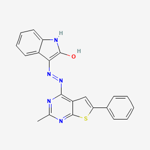 molecular formula C21H15N5OS B12160648 (3Z)-3-[2-(2-methyl-6-phenylthieno[2,3-d]pyrimidin-4-yl)hydrazinylidene]-1,3-dihydro-2H-indol-2-one 