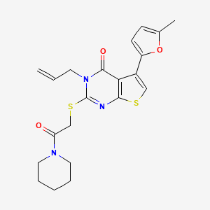 molecular formula C21H23N3O3S2 B12160854 5-(5-methylfuran-2-yl)-2-{[2-oxo-2-(piperidin-1-yl)ethyl]sulfanyl}-3-(prop-2-en-1-yl)thieno[2,3-d]pyrimidin-4(3H)-one 