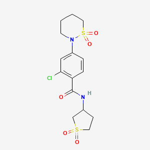 molecular formula C15H19ClN2O5S2 B12161012 2-chloro-N-(1,1-dioxidotetrahydrothiophen-3-yl)-4-(1,1-dioxido-1,2-thiazinan-2-yl)benzamide 