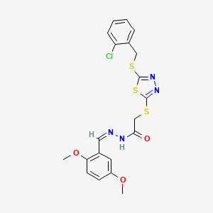 molecular formula C20H19ClN4O3S3 B12161269 2-[[5-[(2-chlorophenyl)methylsulfanyl]-1,3,4-thiadiazol-2-yl]sulfanyl]-N-[(E)-(2,5-dimethoxyphenyl)methylideneamino]acetamide 