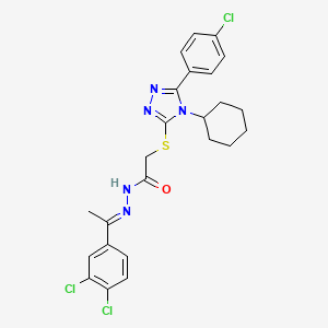 molecular formula C24H24Cl3N5OS B12161312 2-{[5-(4-chlorophenyl)-4-cyclohexyl-4H-1,2,4-triazol-3-yl]sulfanyl}-N'-[(1E)-1-(3,4-dichlorophenyl)ethylidene]acetohydrazide 