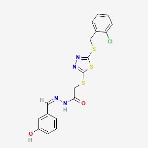 2-[[5-[(2-chlorophenyl)methylsulfanyl]-1,3,4-thiadiazol-2-yl]sulfanyl]-N-[(E)-(3-hydroxyphenyl)methylideneamino]acetamide