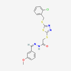 molecular formula C19H17ClN4O2S3 B12161348 2-[[5-[(2-chlorophenyl)methylsulfanyl]-1,3,4-thiadiazol-2-yl]sulfanyl]-N-[(E)-(3-methoxyphenyl)methylideneamino]acetamide 