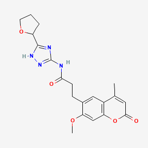 molecular formula C20H22N4O5 B12161371 3-(7-methoxy-4-methyl-2-oxo-2H-chromen-6-yl)-N-[3-(tetrahydrofuran-2-yl)-1H-1,2,4-triazol-5-yl]propanamide 