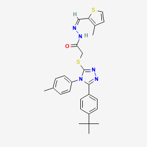 2-[[5-(4-tert-butylphenyl)-4-(4-methylphenyl)-1,2,4-triazol-3-yl]sulfanyl]-N-[(E)-(3-methylthiophen-2-yl)methylideneamino]acetamide