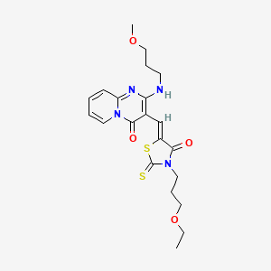 molecular formula C21H26N4O4S2 B12161693 3-{(Z)-[3-(3-ethoxypropyl)-4-oxo-2-thioxo-1,3-thiazolidin-5-ylidene]methyl}-2-[(3-methoxypropyl)amino]-4H-pyrido[1,2-a]pyrimidin-4-one 