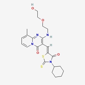 molecular formula C23H28N4O4S2 B12161722 3-[(Z)-(3-cyclohexyl-4-oxo-2-thioxo-1,3-thiazolidin-5-ylidene)methyl]-2-{[2-(2-hydroxyethoxy)ethyl]amino}-9-methyl-4H-pyrido[1,2-a]pyrimidin-4-one 