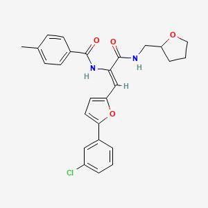 molecular formula C26H25ClN2O4 B12161751 N-{(1Z)-1-[5-(3-chlorophenyl)furan-2-yl]-3-oxo-3-[(tetrahydrofuran-2-ylmethyl)amino]prop-1-en-2-yl}-4-methylbenzamide 