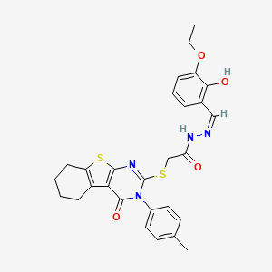 N'-[(Z)-(3-ethoxy-2-hydroxyphenyl)methylidene]-2-{[3-(4-methylphenyl)-4-oxo-3,4,5,6,7,8-hexahydro[1]benzothieno[2,3-d]pyrimidin-2-yl]sulfanyl}acetohydrazide