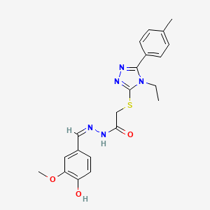 molecular formula C21H23N5O3S B12162109 2-{[4-ethyl-5-(4-methylphenyl)-4H-1,2,4-triazol-3-yl]sulfanyl}-N'-[(Z)-(4-hydroxy-3-methoxyphenyl)methylidene]acetohydrazide 