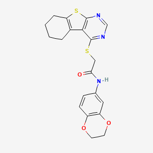 molecular formula C20H19N3O3S2 B12162134 N-(2,3-dihydro-1,4-benzodioxin-6-yl)-2-(5,6,7,8-tetrahydro[1]benzothieno[2,3-d]pyrimidin-4-ylsulfanyl)acetamide 