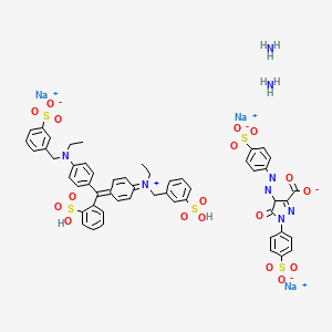 B1216219 Benzenemethanaminium, N-ethyl-N-(4-((4-(ethyl((3-sulfophenyl)methylamino)phenyl)(2-sulfophenyl)methylene)-2,5-cyclohexadien-1-ylidene)-3-sulfo-, hydroxide, inner salt, diammonium salt, mixt. 4,5-dihydro-5-oxo-1-(4-sulfophenyl)-4-((4-sulfophenyl)azo)-1H-pyrazole-3-carboxylic acid trisodium salt CAS No. 92170-50-8