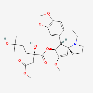 molecular formula C28H37NO9 B1216230 Cephalotaxine, 4-methyl (2R)-2-hydroxy-2-(3-hydroxy-3-methylbutyl)butanedioate (ester) 