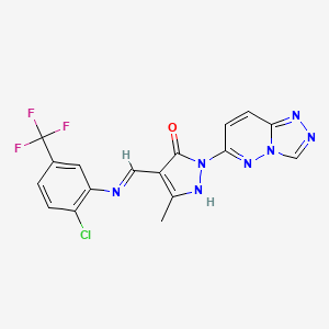 molecular formula C17H11ClF3N7O B12162804 (4E)-4-({[2-chloro-5-(trifluoromethyl)phenyl]amino}methylidene)-5-methyl-2-([1,2,4]triazolo[4,3-b]pyridazin-6-yl)-2,4-dihydro-3H-pyrazol-3-one 