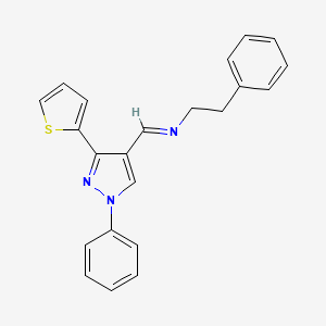 2-phenyl-N-{(E)-[1-phenyl-3-(thiophen-2-yl)-1H-pyrazol-4-yl]methylidene}ethanamine