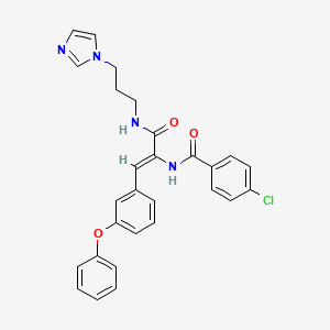 molecular formula C28H25ClN4O3 B12162880 4-chloro-N-[(1Z)-3-{[3-(1H-imidazol-1-yl)propyl]amino}-3-oxo-1-(3-phenoxyphenyl)prop-1-en-2-yl]benzamide 