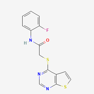 molecular formula C14H10FN3OS2 B12162911 N-(2-fluorophenyl)-2-(thieno[2,3-d]pyrimidin-4-ylsulfanyl)acetamide CAS No. 496026-73-4