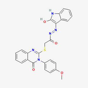 molecular formula C25H19N5O4S B12162920 2-{[3-(4-methoxyphenyl)-4-oxo-3,4-dihydroquinazolin-2-yl]sulfanyl}-N'-[(3E)-2-oxo-1,2-dihydro-3H-indol-3-ylidene]acetohydrazide 