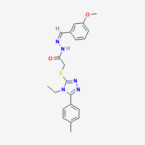 molecular formula C21H23N5O2S B12162931 2-[[4-ethyl-5-(4-methylphenyl)-1,2,4-triazol-3-yl]sulfanyl]-N-[(E)-(3-methoxyphenyl)methylideneamino]acetamide 