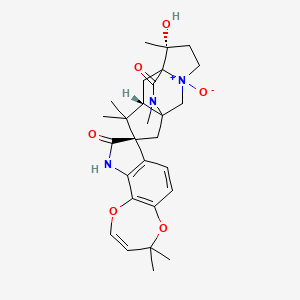 B1216296 (6'R,8R,9'S)-6'-Hydroxy-4,4,6',10',10',13'-hexamethyl-3'-oxidospiro[10H-[1,4]dioxepino[2,3-g]indole-8,11'-13-aza-3-azoniatetracyclo[5.5.2.01,9.03,7]tetradecane]-9,14'-dione CAS No. 141137-59-9