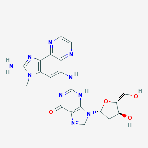 molecular formula C21H22N10O4 B121631 2-[(2-氨基-3,8-二甲基咪唑并[4,5-f]喹喔啉-5-基)氨基]-9-[(2R,4S,5R)-4-羟基-5-(羟甲基)氧杂环戊烷-2-基]-3H-嘌呤-6-酮 CAS No. 142038-30-0