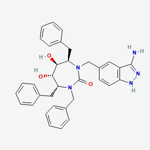 molecular formula C34H35N5O3 B1216315 (4R,5S,6S,7R)-1-[(3-amino-1H-indazol-5-yl)methyl]-3,4,7-tribenzyl-5,6-dihydroxy-1,3-diazepan-2-one 