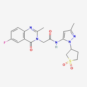 molecular formula C19H20FN5O4S B12163166 N-[1-(1,1-dioxidotetrahydrothiophen-3-yl)-3-methyl-1H-pyrazol-5-yl]-2-(6-fluoro-2-methyl-4-oxoquinazolin-3(4H)-yl)acetamide 