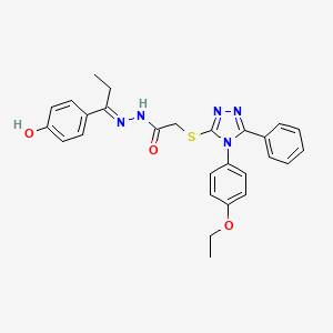 2-{[4-(4-ethoxyphenyl)-5-phenyl-4H-1,2,4-triazol-3-yl]sulfanyl}-N'-[(1E)-1-(4-hydroxyphenyl)propylidene]acetohydrazide