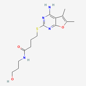 molecular formula C15H22N4O3S B12163308 4-[(4-amino-5,6-dimethylfuro[2,3-d]pyrimidin-2-yl)sulfanyl]-N-(3-hydroxypropyl)butanamide 